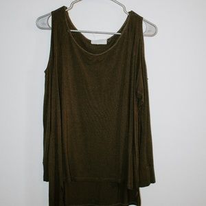 Green Open Shoulder Long Sleeve Shirt